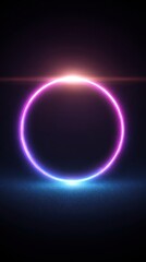 Leinwandbilder - Glowing Neon Circle on Dark Background Abstract Futuristic Design Vertical Composition