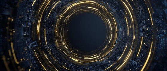 Leinwandbilder - Abstract technology background with glowing circles and circuit board patterns high angle shot