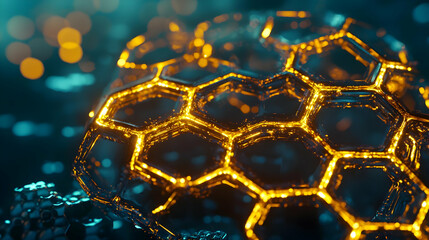 Wall Mural - Abstract Glowing Hexagon Pattern With Gold Lines