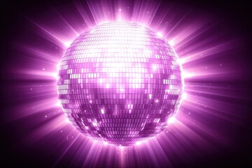 Poster - Illuminated disco ball reflecting purple light in a dark room creating a party atmosphere close up studio shot