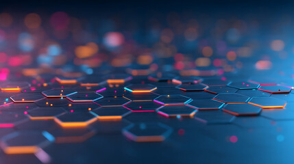 Poster - Hexagonal pattern with neon lights on a dark background, concept of modern technology design. 3D Rendering 56510122 2