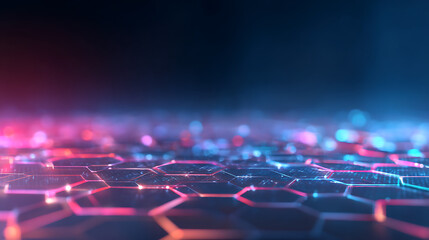 Poster - Hexagonal pattern with neon lights on a dark background, concept of modern technology design. 3D Rendering 56973037 4