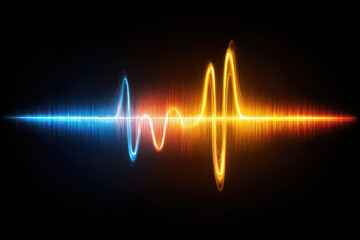 Aufkleber - Vibrant sound wave illustration with blue and orange colors on black background, representing audio frequency and energy. glowing wave pattern creates dynamic and modern visual effect