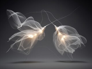 Leinwandbilder - Abstract ethereal flowers glowing softly on gray background studio shot artistic rendering of translucent blooms
