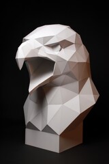 Leinwandbilder - Geometric Eagle Head Sculpture Close Up Low Angle Studio Shot on Black Background Modern Art Papercraft Design
