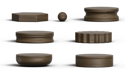 Poster - Dark wood podium set pack isolated background 3d rendering