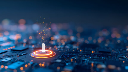 Poster - A blue neon power button symbol, digital tech design, on a dark cyberspace style background, concept of technology activation. 3D Rendering 43086777 1