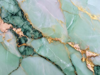 Poster - Abstract close-up of green and white marble with gold veins, elegant stone texture, macro shot, luxurious design element