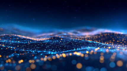 Poster - Abstract digital landscape with dynamic blue dots creating a virtual space background. 3D Rendering 88142405 4