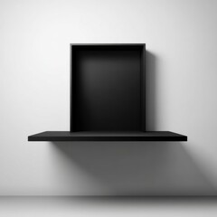 Poster - Modern black shelf on white wall, minimalist style, close-up shot, studio lighting, product display, interior design element
