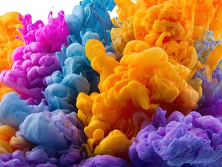 Poster - Colorful ink swirling in water abstract art close up shot vibrant hues blending together ethereal motion studio shot