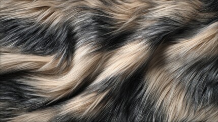 Poster - Close-up of Luxurious Faux Fur Fabric in Beige and Black Colors, Showing Soft Texture and Elegant Draping, Studio Shot