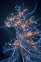 Leinwandbilder - Abstract Fractal Art with Blue Smoke and Golden Light Streaks on Dark Background Digital Illustration