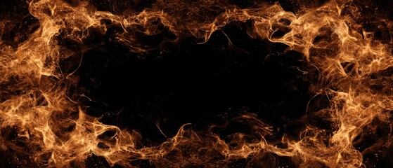 Poster - Ethereal Fire Frame on Black Background Abstract Design Element Creates Dramatic Border for Text or Image Overlay Graphic Resource