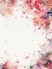 Poster - Watercolor painting of falling maple leaves in autumn colors with soft focus and a blank space in the middle