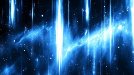 Poster - Abstract Blue Space with Vertical Light Streaks and Starry Dust