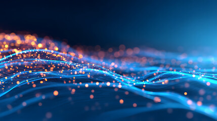 Aufkleber - Abstract digital blue wave interface on blurry backdrop. Technology and AI concept. 3D Rendering. 10756211 1