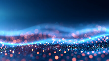 Aufkleber - Abstract digital blue wave interface on blurry backdrop. Technology and AI concept. 3D Rendering. 21922287 3