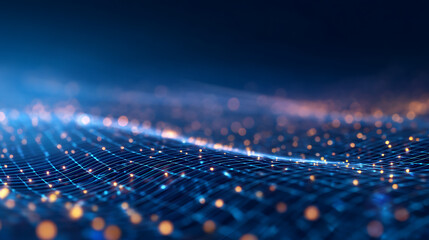 Aufkleber - Abstract wide blue digital grid wallpaper blurry business interface. Technology, communication, connection, web and science concept. 3D Rendering. 42225298 3