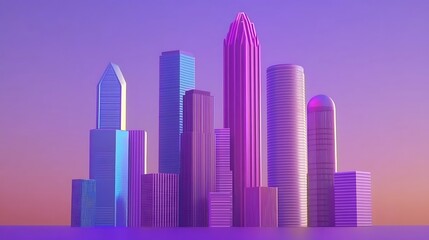 Poster - Abstract Cityscape with Cylindrical and Angular Buildings in Pur