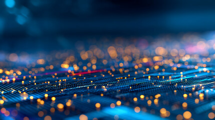 Aufkleber - Abstract wide blue digital grid wallpaper blurry business interface. Technology, communication, connection, web and science concept. 3D Rendering. 86051228 4