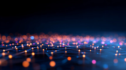 Aufkleber - Creative glowing connected dots interface on dark backdrop with mock up place. Network and connection concept. 3D Rendering. 35047624 3
