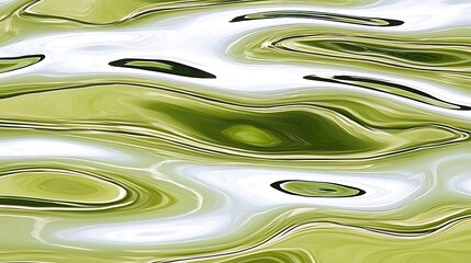 Poster - Abstract Green and White Swirls with Dark Accents, Fluid and Org