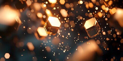 Poster - Golden geometric shapes in a dynamic display.