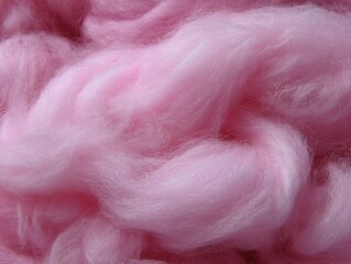 Poster - Close-up of Soft Pink Wool Roving in a Pile Showing Texture and Fluffy Fibers for Crafts and Textiles Studio Shot