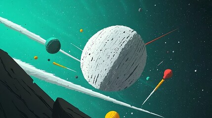 Poster - Abstract Space Scene with Planets, Streaks, and a Textured White