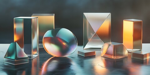 Poster - Geometric shapes of glass with iridescent hues