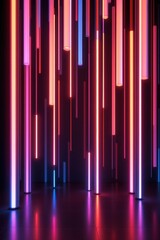 Poster - neon glow style with luminous white columns over a dark background with colored light reflections