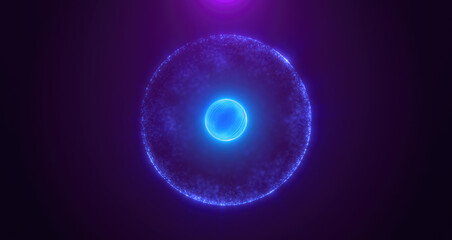 Poster - A glowing blue energy sphere made of interconnected light lines, floating in a dark background, evoking futuristic technology and digital concepts
