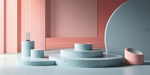Poster - Pastel-toned display podiums in a modern  setting