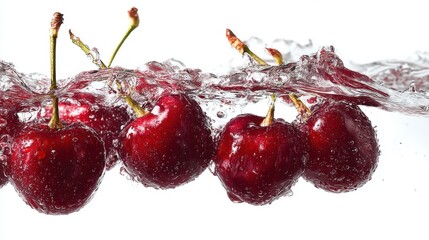 Poster - Fresh Cherries Splashing in Water Close Up Studio Shot Red Fruit Refreshing Clean Healthy Eating Ingredient