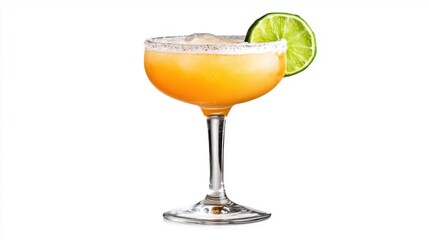 Poster - Refreshing Orange Cocktail with Lime Garnish on White Background Studio Shot Close Up of Summer Drink