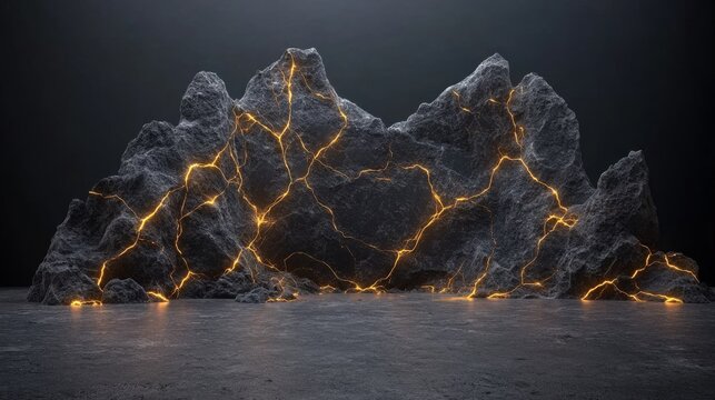 Erupting lava rock formation digital art 3d rendering dramatic lighting isolated view nature concept