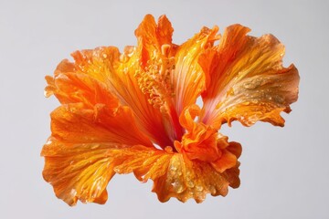 Poster - Studio shot of orange hibiscus flower with water droplets close up on white background macro botanical beauty