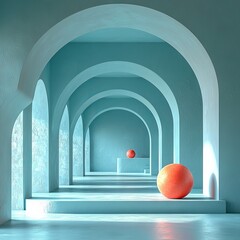 Poster - A minimalist 3D rendering background featuring a pastel-colored geometric shape on a podium for product display, embodying an abstract concept