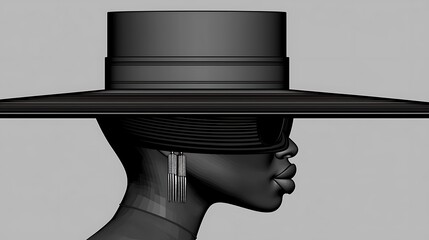 Poster - Elegant monochrome portrait of a woman with a wide-brimmed hat a