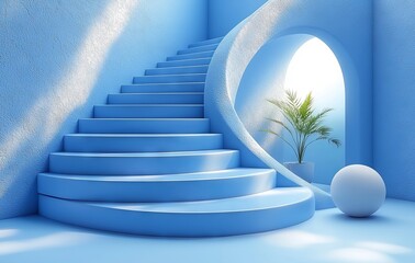 Poster - A minimalist mockup for a podium display or showcase is created through 3D rendering for an advertising scene