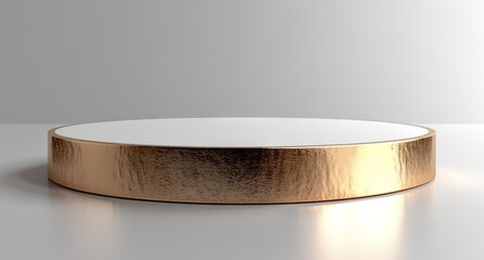 Poster - A golden podium with white accents is presented in a 3D rendering