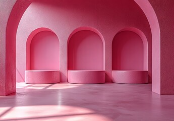 Poster - A minimalist setting featuring a pastel pink cylindrical pedestal on a clean backdrop, ideal for showcasing products in a modern and abstract environment with a Valentine's theme