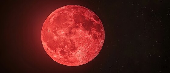 Wall Mural - dramatic close up of a red moon in space with stars and craters showing its surface in high detail l
