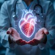 © MDTANVIR - Doctor Holding a 3D Glowing Human Heart Model for Medical Visualization, Cardiology Education, and Online Healthcare Technology Demonstration