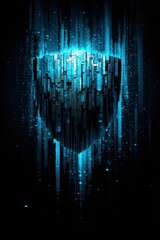 Leinwandbilder - Abstract glowing shield of digital blocks against black background, vertical perspective, futuristic concept, cyber security