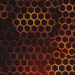 Leinwandbilder - Abstract honeycomb structure with glowing orange edges in a dark background geometric arrangement of hexagons