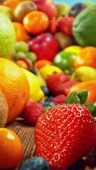 Aufkleber - Various Kind of Fresh Exotic Fruits. Camera Placed on Motion Control System. Filmed on High Speed Cinema Camera. Camera in Motion. Vertical Aspect Ratio.