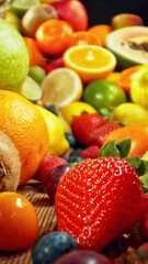 Aufkleber - Various Kind of Fresh Exotic Fruits. Camera Placed on Motion Control System. Filmed on High Speed Cinema Camera. Camera in Motion. Vertical Aspect Ratio.