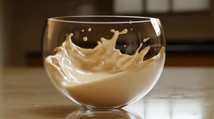 Poster - Coffee Cream Liquid Splashing in Clear Glass Bowl Still Life Close Up Beverage Drink Studio Shot Indoors Tabletop